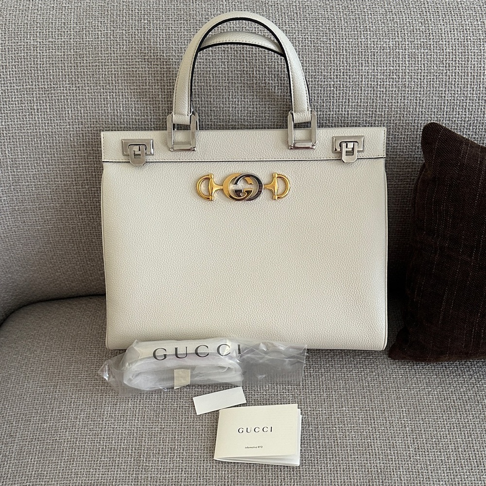 Gucci Cream Leather Tote with Gold Accents